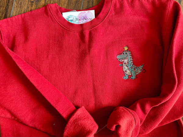 Christmas Tree Rex Embroidered Crewneck