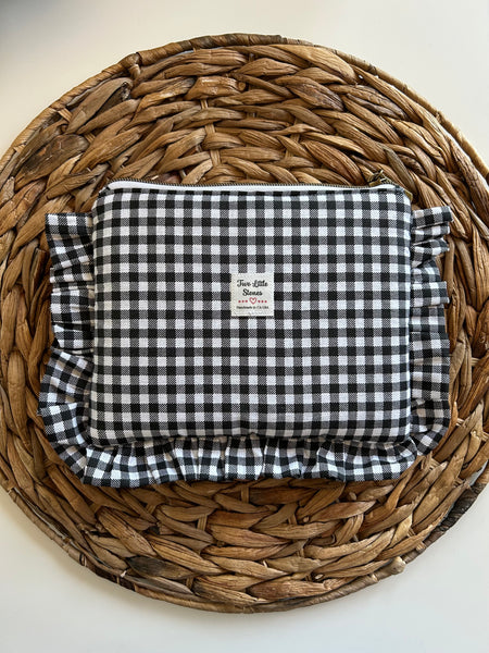 Gingham Ruffle Zipper Clutch