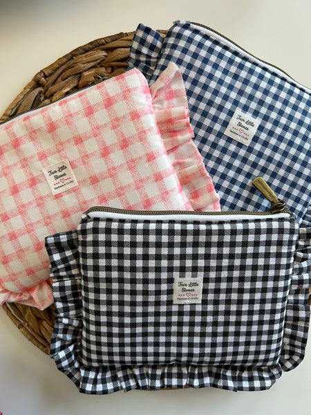 Gingham Ruffle Zipper Clutch