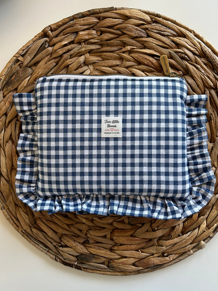 Gingham Ruffle Zipper Clutch