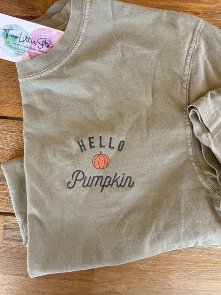 Hello Pumpkin Embroidered T Shirt