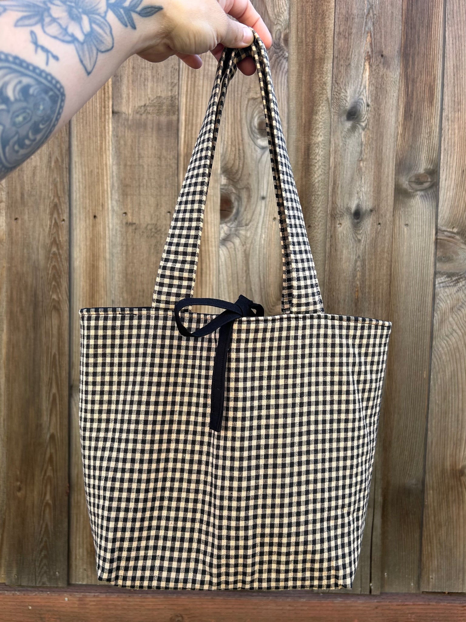 Black Mini Check Tote Bag