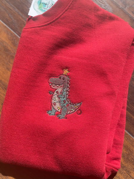 Christmas Tree Rex Embroidered Crewneck