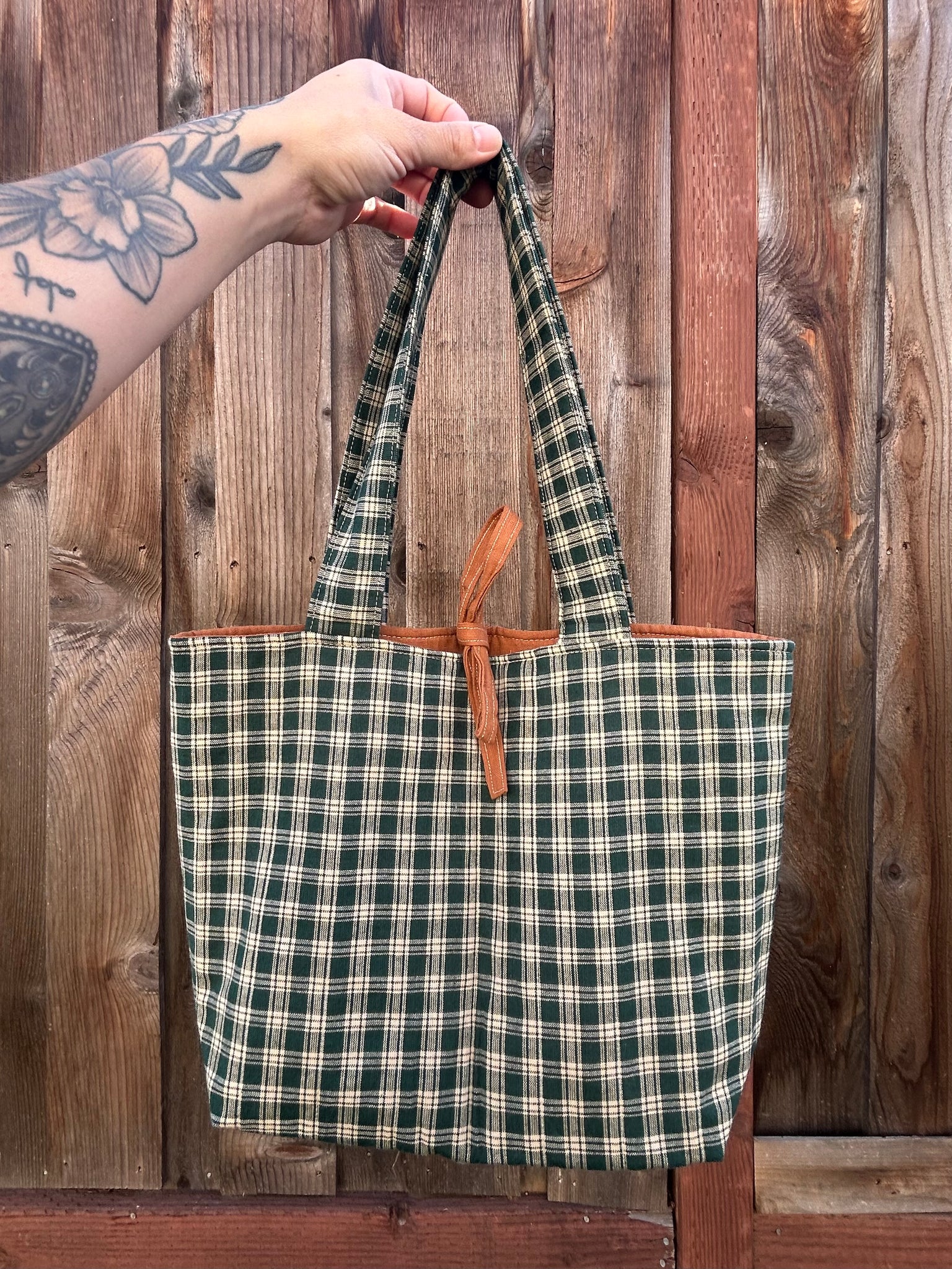 Green Plaid Tote Bag