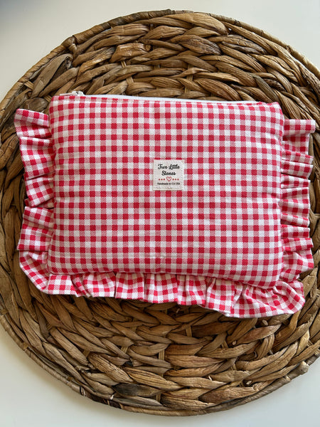 Gingham Ruffle Zipper Clutch