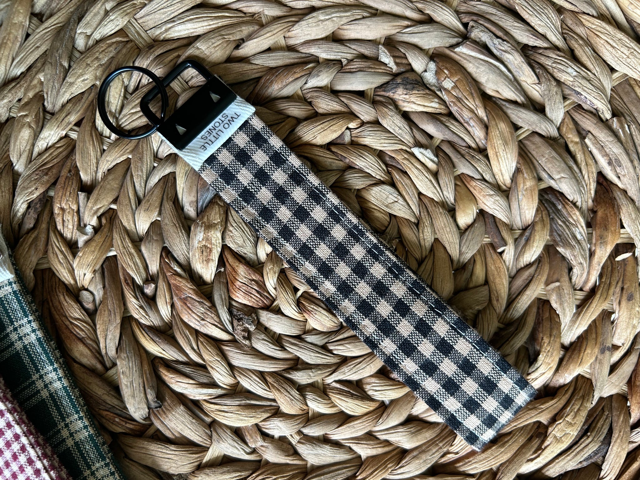 Black Mini Check Wristlet Keychain