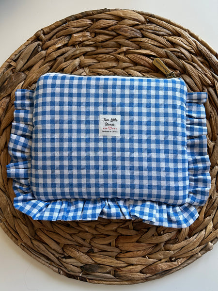 Gingham Ruffle Zipper Clutch