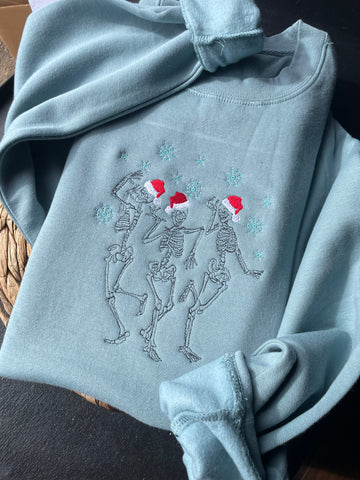 Dancing Christmas Skeleton Embroidered Crewneck