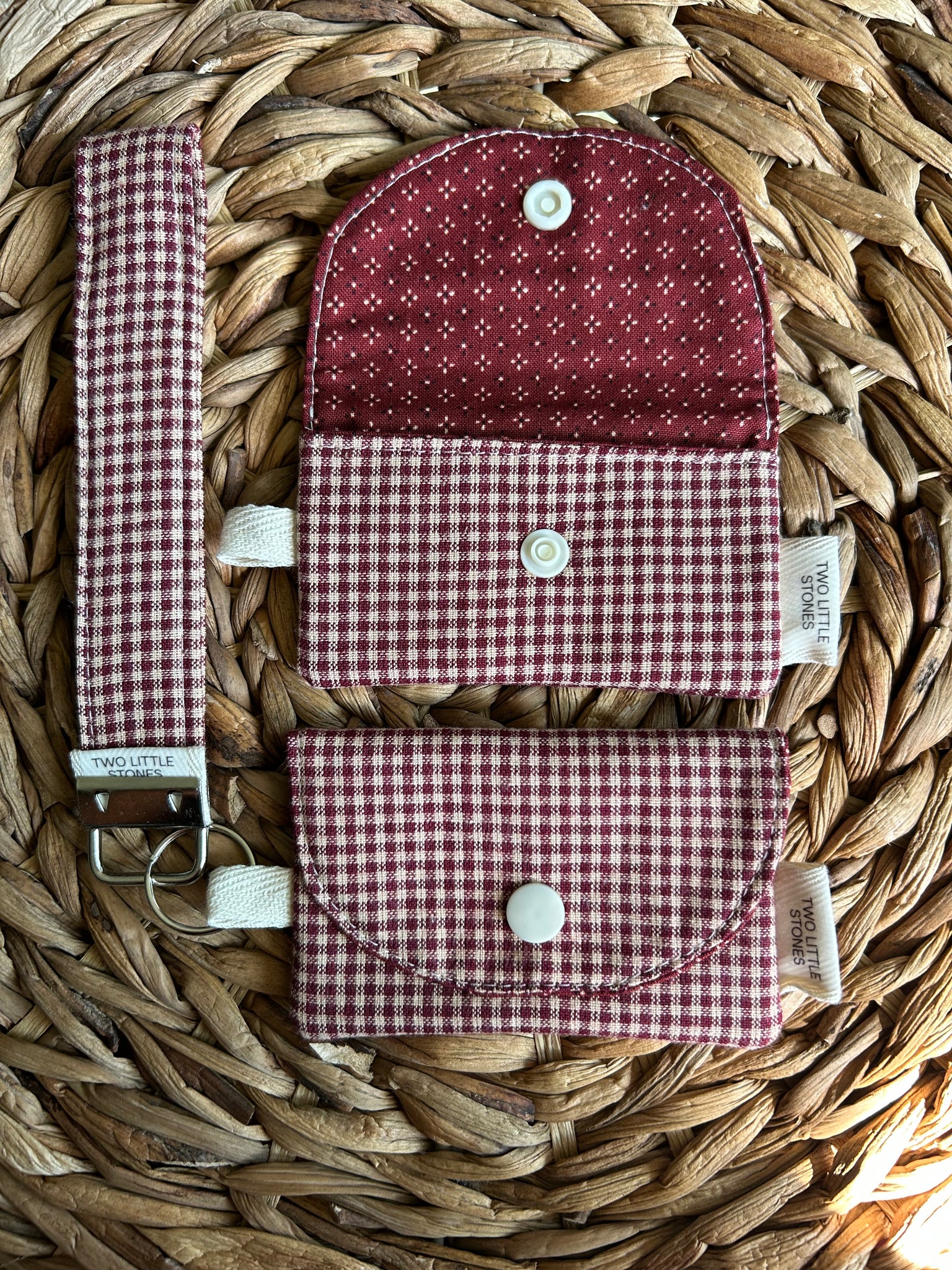 Red Mini Check Card Holder