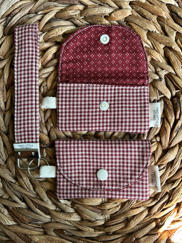 Red Mini Check Card Holder