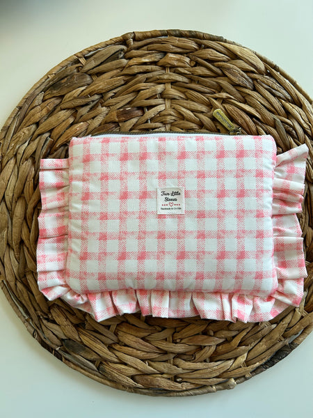 Gingham Ruffle Zipper Clutch