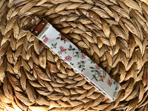 White Floral Wristlet Keychain