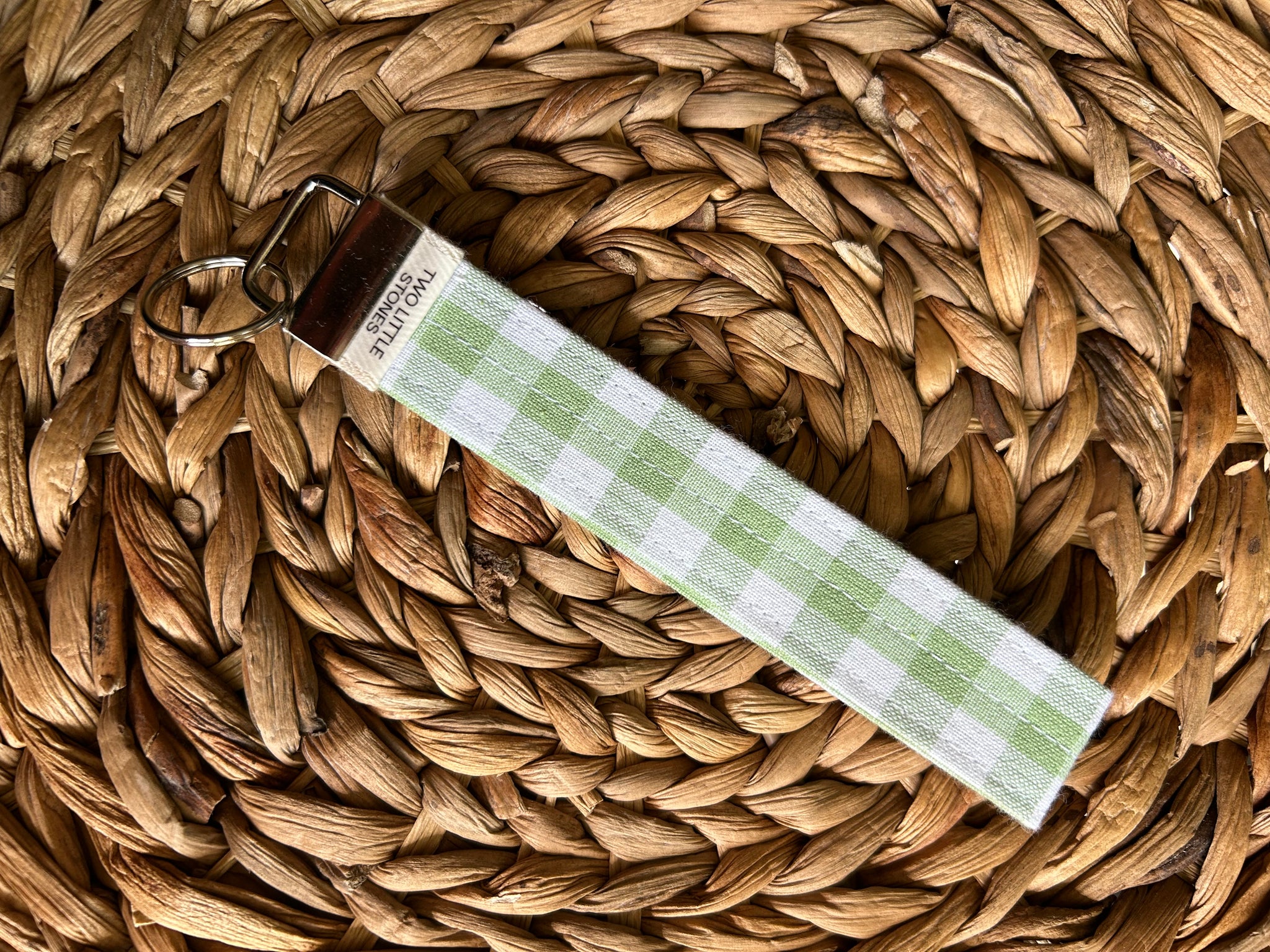 Light Green Gingham Wristlet Keychain